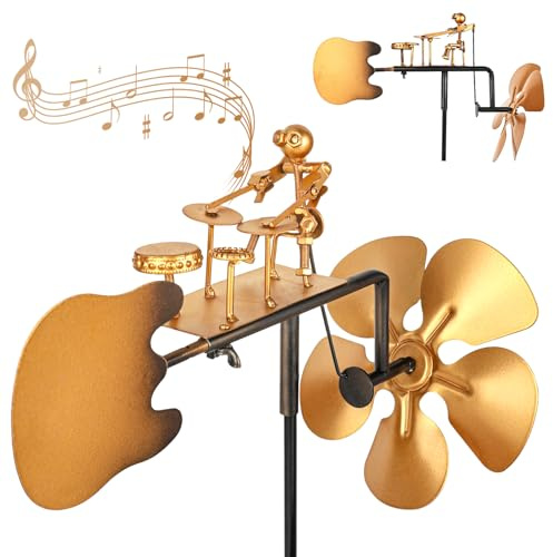 YYTECH Trommler-Windmühle, handgefertigte Metall-Schlagzeuger-Musik-Windmühle, Windspiel Metall, Schlagzeuger Windspiel Skulptur, WindmüHlen Garten FüR Balkon,Terrasse & Gartendeko FüR DraußEn