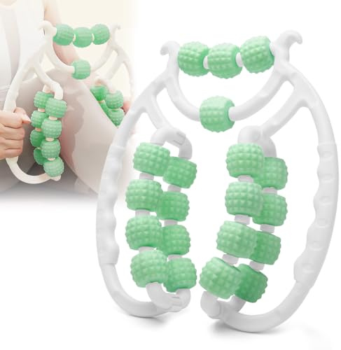 Yuragim Massageroller Beine, 20 Rädern Manuell Faszienrolle Bein Massage Roller mit Griff, Cellulite Massagegerät zur Entspannung für Oberschenkel, Glutee, Nacken, Fuß, Bauch und Armmassage (Grün)