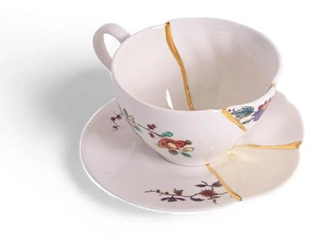 Seletti Kintsugi #2 - Servizio da tè, tazza e piattino in porcellana e oro