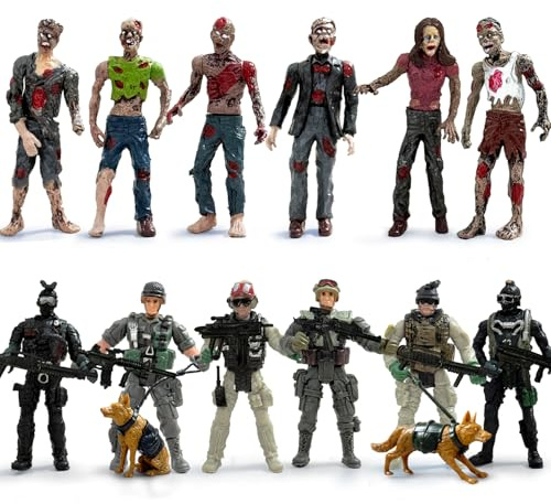 Baimiby rmy Men VS Zombie - Figura de acción realista de escena de batalla, juguetes zombies, colecciones, decoración de Navidad para niños, adultos y niños (14 piezas)