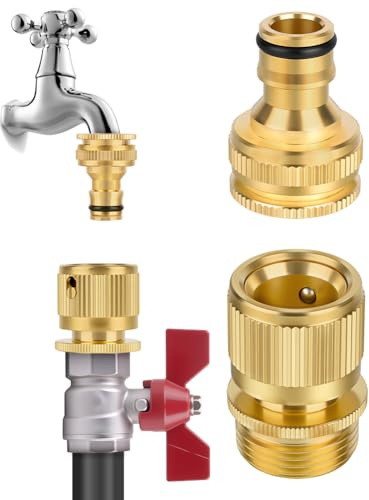 NUTKIT 2 Pezzi Connettore in Ottone Rapidi, Filettatura Esterna 3/4 in Ottone Attacchi Rapidi, 2 in 1 Raccordo Tubo Acqua in 3/4 e 1/2, per Rubinetto e Getto- 1 Paio