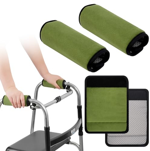 2 Stück Walker Handgriff Gepolsterte,Walker Grip Pads Für Walker-Krücken-Rollstuhlgepäck, Rutschfeste, strapazierfähige Handgriffpolster für Gehhilfen,Rollatorzubehör,Avocadogrün
