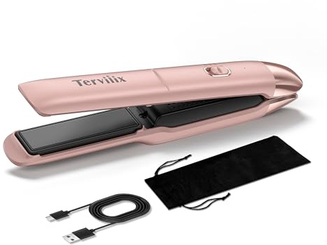 Terviiix Portable Cordless Hair Straighteners, Mini Flat Iron for Travel, 190°C-220°C, Rechargeable Mini Hair Straighteners & Curler 2 in 1 with Argan Oil Infused, 4500mAh Battery, 40s Fast Heat Up