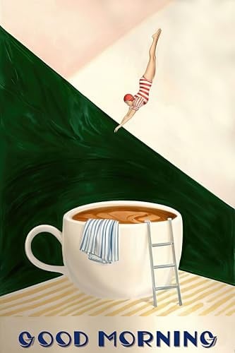 Dekomundo Guten Morgen Poster Kaffeedruck, 50x70 cm | Retro, Trendy Café-Kunst, Modernes Küchenbild, Kaffeeliebhaber, Wanddekoration für Küche, Restaurant