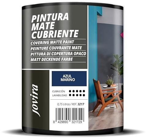 JOVIRA PINTURAS Pintura Mate Cubriente | Colores | Pintura interior-exterior con excelente poder cubriente. (750 Mililitros, Azul Marino)-T