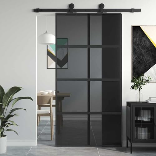 Divisor de habitaciones, puerta corredera, color negro, 102,5 x 205 cm, cristal templado y aluminio, puerta de entrada, diseño sencillo y elegante