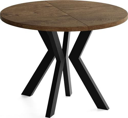 WFL GROUP Runder Esstisch Ausziehbar 90-190 cm – Verlängerbar, für 5-9 Personen mit Schwarzen Holzbeinen – Tisch für Wohnzimmer & Esszimmer in Eiche Braun Rustikal