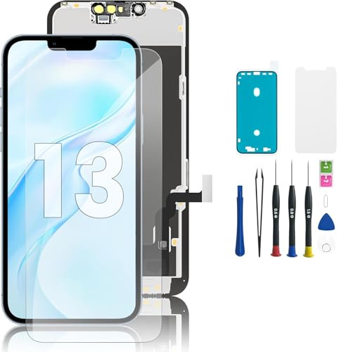 Hoonyer LCD Display Ersatz Set für iPhone 13 (6,1 Zoll), 3D Touch Bildschirm mit Rahmen & Digitizer, inkl. Reparaturwerkzeug, wasserdichtem Klebestreifen & gehärtetem Displayschutz