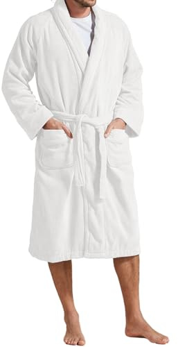 Christy Luxury Egyptian Bath Robe | Soft Ribbed Dressing Gown | Spa Inspired Men's Bathrobe | Sustainably Manufactured | 100% Egyptian Cotton | Size Small-Medium | White