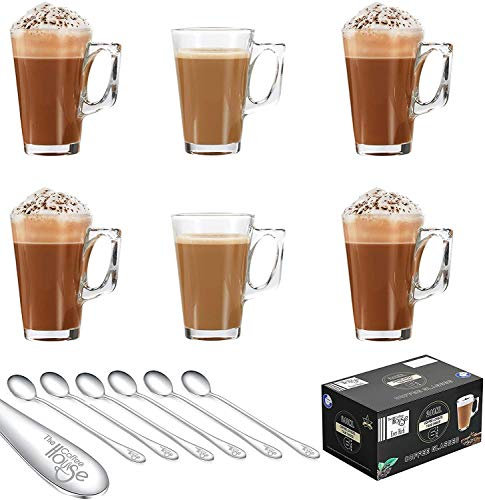 Ever Rich ® 240ML X 6 Tea Coffee Latte Glass Cup Mug (240ML 6PACK+Spoons)