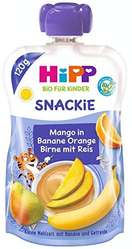 HiPP Sportsfreund Quetschbeutel (Mango in Banane-Orange-Birne mit Reis, 100% Bio-Früchte ohne Zuckerzusatz) 6 x 120 g Beutel