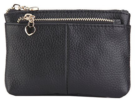 ZOUIQSS Mini Porte Monnaie Cuir pour Femme véritable avec Fermeture éclair,Porte-clés et Porte-Cartes Portefeuille (Noir)