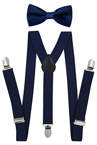 axy Jungen Hosenträger-Y Form 2,5cm breit mit Fliege - 3 Stabile Clips (Schwarzblau)