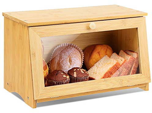 Leader Accessories Bamboo Bread Bin Small Bread Box Storage Space for Kitchen 15.4x8.3x9