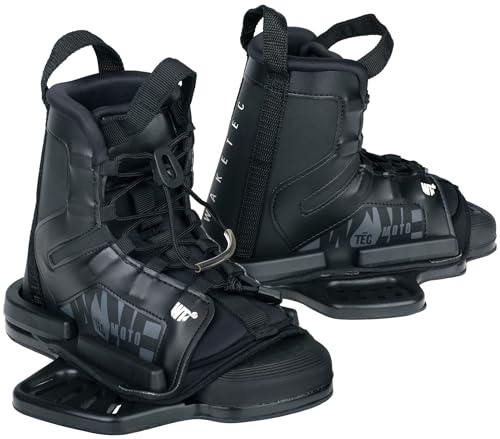 WAKETEC Wakeboard Bindung Moto, Größen 34-47 EU - S/M, L/XL, großer Verstellbereich, komfortabel, Fester Halt, universelles Lochbild, Wake-Binding Boots Schuhe, Kinder Erwachsene, schwarz