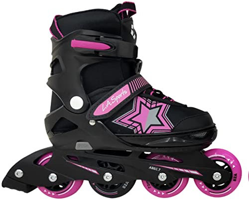 Inliner Skate Soft Kinder Jugend Damen Größenverstellung 5 Größen verstellbar (37-41, Stars pink)