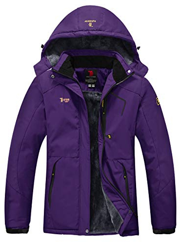 YSENTO Ladies Waterproof Winter Fleece Ski Jacket Windproof Warm Running Camping Jacket with Hood(Puple,S) Purple