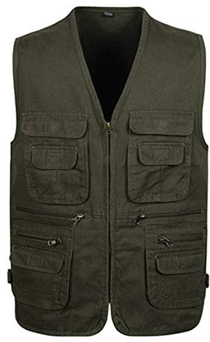 Jektotily Men's Cotton Waistcoat Jacket Multi Pocket Vest Outdoor Fishing Camping Outerwear Sleeveless Traveling Photography Hiking Gilet