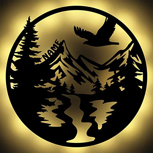 Natur Adler Berge Wald Leuchte Schild Geschenke personalisiert mit Namen I Led Wand-Lampe Batteriebetrieben