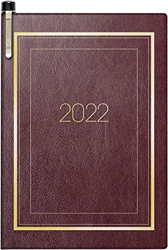 BRUNNEN 1071336292 Taschenkalender Modell 713, 2 Seiten = 1 Woche, 7,2 x 10,2 cm, Soft-Einband bordeaux, Kalendarium 2022, mit Kugelschreiber