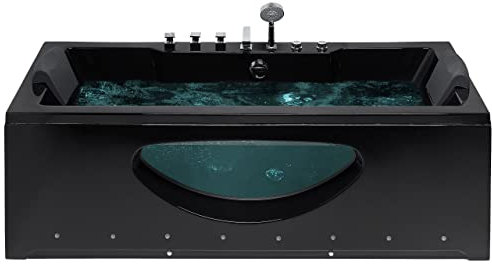 Baignoire Balnéo de Forme Rectangulaire en Acrylique Noir Vitré et LED Multicolore 2 Appuis-Tête et une Capacité de 210 Litres Beliani