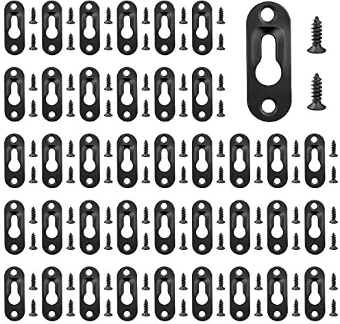 UFURMATE Keyhole Hangers with Screws, 40Pcs Keyhole Frame Hangers Metal Picture Hangers Keyhole Hanging Fasteners Keyhole Hanging Plates for Mirror Picture Frame (Black)
