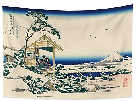 YONGFOTO 150x100cm Ukiyo-e Tapisserie Mont Fuji 36 vues Pièce Tenture Maison de thé à Koishikawa Chute de neige Matin Paysage Art mural Japonais Peinture traditionnelle Style Toyo Tapisseries