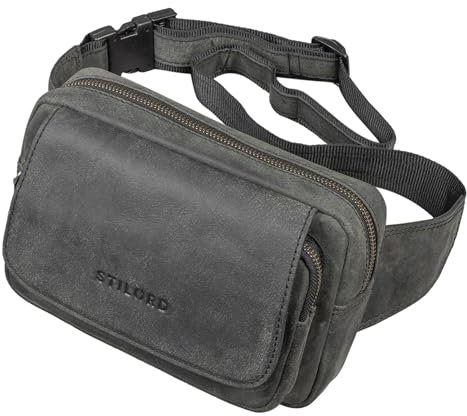 STILORD 'Boston' Gürteltasche Leder Vintage Bauchtasche Männer Frauen Hüfttasche für Kamera Jogging Reise Festival Sport Doggy Bag Echtleder, Farbe:avaro - grau