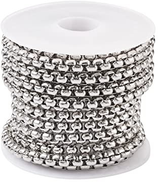 Pandahall 2 m lange Panzerkette aus 304 Edelstahl, 4 x 4 mm, ungeschweißte Kabelketten, Glieder mit Spule für DIY-Armbänder, Ohrringe, Schmuck, Bastelarbeiten