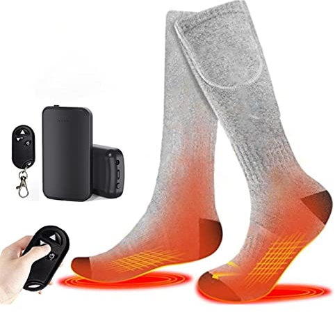 Calcetines térmicos con bateria, calcetines calefactables recargables con mando distancia 3 temperaturas ajustables calcetines térmicos unisex para exterior, pesca, es(Size:5 pair,Color:Gris negro)