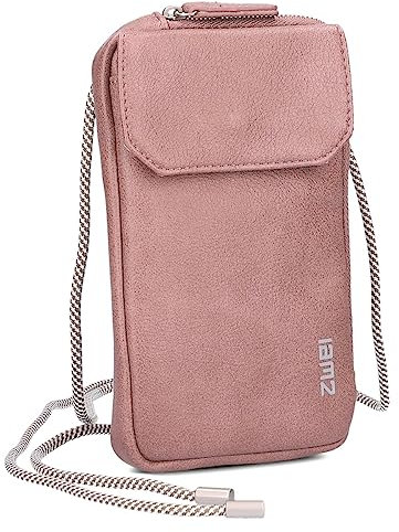 Zwei Handytasche zum Umhängen Mademoiselle.M MP30 Smartphone-Etui & Geldbörse 2-in-1, umlaufender Reißverschluss, längenverstellbarer Riemen, Mini-Handtasche 19 x 10 x 3 cm (Blush)