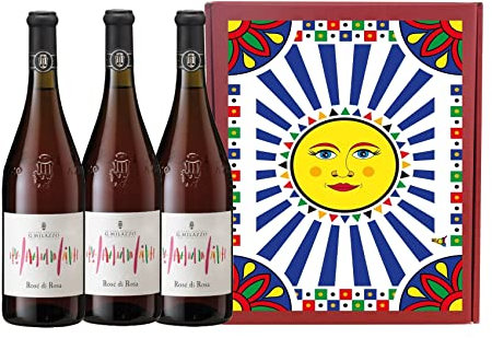 Sicilia Bedda - ROSE' DI ROSA Vino Rosato Frizzante MILAZZO - Bottiglia da 75 CL - BIOLOGICO (3 Bottiglie Cofanetto Maioliche)