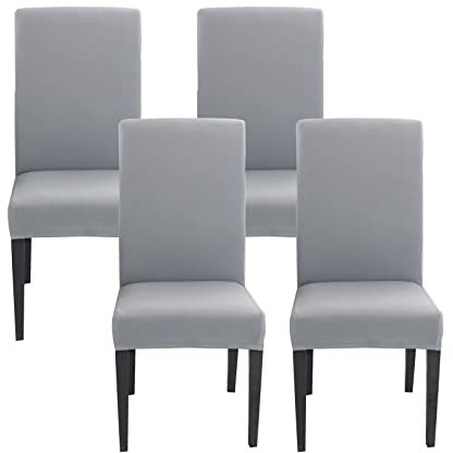Jaotto Stuhlhussen 4er Set Stretch, Stuhlhussen für Esszimmerstühle Schwingstuhl, Stretch Stuhlschoner Abnehmbarer Waschbarer, Stuhlbezug Universal für Stuhl Esszimmer Büro Bankett Hotel(Hellgrau)