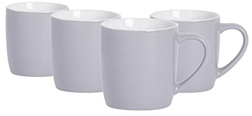 Argon Tableware Coloured Coffee Mugs - Grey - 350ml - Pack of 4 - Gloss Ceramic Stoneware Tea Mugs Latte Cappuccino Cups Hot Chocolate Cups Colourful Mug Set with Handle