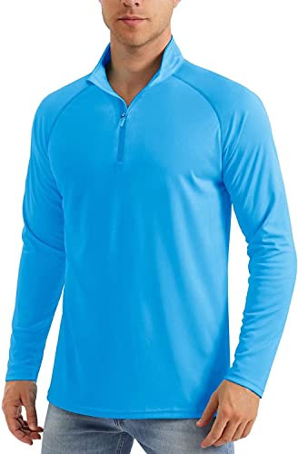 MAGCOMSEN Men's Long Sleeve T Shirts Quarter Zip Golf Polo Shirts Gym T Shirts Rash Vest Sun Protection UPF 50+ Azure, S