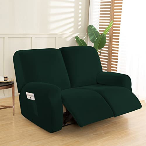 Mingfuxin Reclining Love Seat Slipcover, 6-teiliger Samt-Stretch-Loveseat Recliner Sofa Covers, weicher Plüsch 2-Sitzer Reclining Sofa Couch Slipcovers (Recliner Loveseat, Flanell Green)