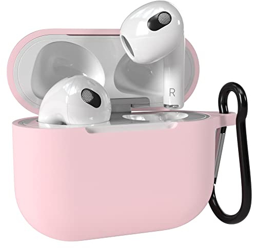 EAZY CASE - Schutzhülle für AirPods 3 Hülle Rosa Silikon Case Stoßfest mit Karabiner geeignet als Schlüsselanhänger Antikratz Etui rutschfeste Silikonhülle für Airpod 3. Generation in Hell Pink