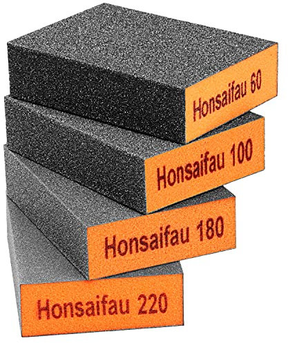 Honsaifau Sanding Blocks 4 Pack Wet and Dry Dual-use, Coarse and Fine Sanding Sponges - 60/100/180/220 Grits 4 Different Specifications, Washable and Reusable, Ideal for Wood Metal Wall Polish