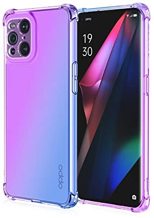 WILLIS TPU Silikon Handyhülle für Oppo Find X3 Pro, Durchsichtig Farbverlauf Case, Anti Drop und Anti Scratch 6.7 Schutzhülle Blau Lila