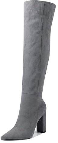 JIEEME Stivali sopra il ginocchio in camoscio da donna con punta a punta, tacco a blocco e cerniera tacco alto Stivali sopra il ginocchio fatti a mano da donna zRM5215-1s, grigio., 36 EU