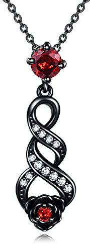 URONE Collana con rosa nera, in argento Sterling con ciondolo a forma di rosa, ideale come regalo di Natale per le donne, Argento sterling, Zirconia cubica