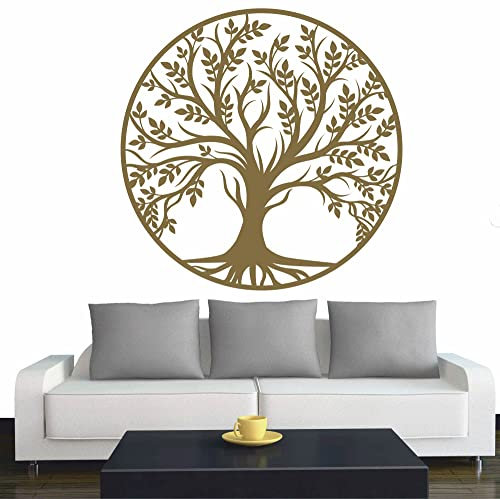 INDIGOS UG - Wandtattoo Wohnzimmer - Wandaufkleber Baum des Lebens - 0 - Lebensbaum Weltenbaum - 96x96 cm - Gold - Aufkleber Kinderzimmer Schlafzimmer Küche Badezimmer Büro Dekoration
