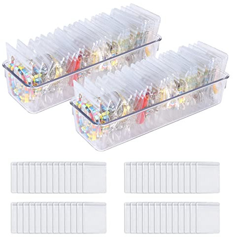 Dalababa 2 Piezas Caja de Almacenamiento de Joyas con 100 Piezas Bolsa de Sellado Transparente Organizador Joyero Jewelry Organizer para Anillos, Collares, Pulseras