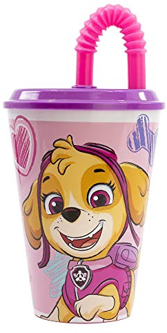 GOBELET RÉUTILISABLE POUR ENFANTS AVEC PAILLE EN PLASTIQUE SANS BPA 430 ML | PAW PATROL GIRL SKETCH ESSENCE