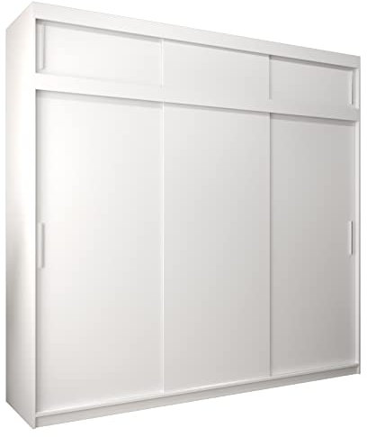 MEBLE KRYSPOL Tokyo 250 Kleiderschrank mit DREI Schiebetüren für Schlafzimmer – moderner Aufbewahrungsschrank mit Kleiderstange und Regalen – 250x240x62cm - Mattweiß mit Verlängerung
