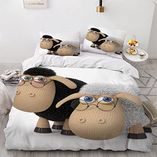 VASENA Bettwäsche 155x220 Süßes Schaf Kawaii Bettbezug 3D Druck flauschig Hypoallergen Bettwäsche-Set 3Teilig Teenager Jungen Mädchen Mikrofaser Cartoon-Tiere Betten Set