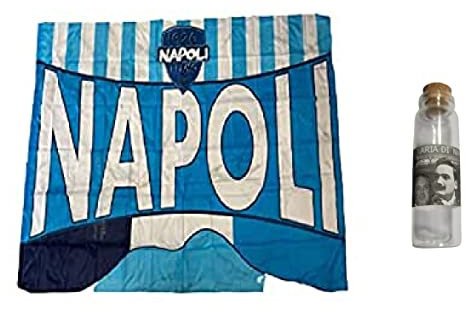 1 BANDIERA 150X100 cm CIRCA VESUVIO AZZURRA + BOTTIGLIETTA 20 ML VETRO ARIA DI NAPOLI PER FESTA SCUDETTO