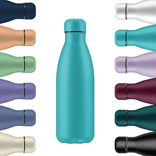 Mi Ko Mi Ka Botella de Agua Térmica de Acero Inoxidable Reutilizable | Sin BPA | Mantiene 24H Frio / 12H Calor | Hermética - Doble Pared a Prueba de Fugas (Azul Cielo, 350ml)