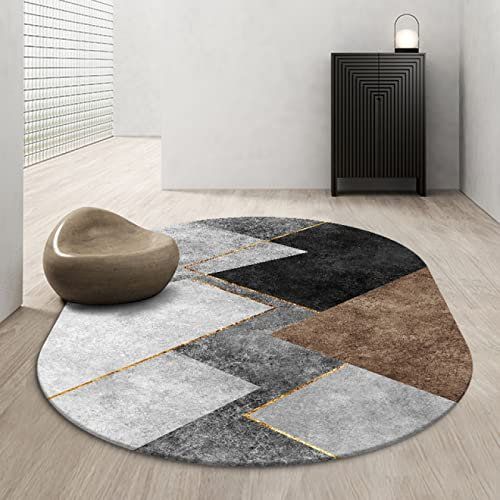 Oval Designer Teppich Oval Kurzflor Teppiche Nordisch Braun Schwarz Grau Geometrisch Vergoldet, rutschfeste, extra große, mittelgroße Wohnkultur Oval Bodenteppiche Oval 200x250cm