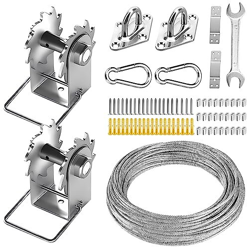 FZENeast Sonnensegel-Hardware-Kit enthält Seilwinden und Drahtseil, rostfreier Edelstahl, Sonnenschutz-Hardware-Kit für rechteckige, quadratische Dreiecks-Sonnensegel, Installation (75-teilig)
